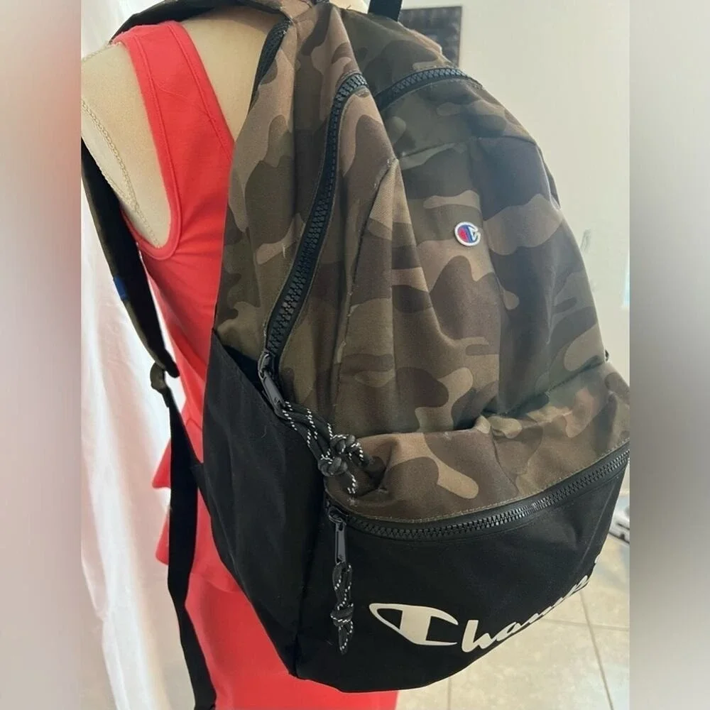 CHAMPION‎ Unisex Camo/Army Grid Print & Black Laptop Backpack School Gym Weekend